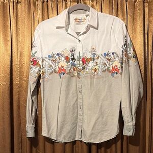 Warner Bros. White Casual Button Down Shirt Looney Tunes